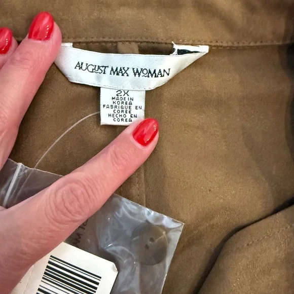 August Max‎ Woman 2X Brown Suede Button Up Collared Jacket Coat - Picture 6 of 6